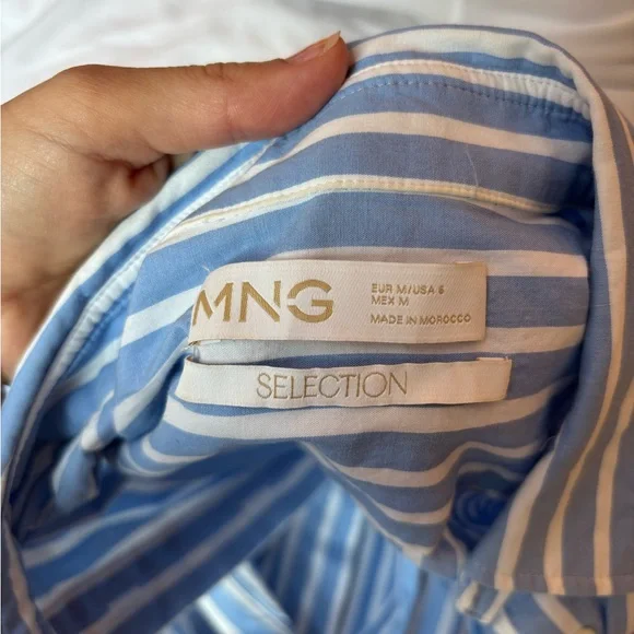 Mango Light Blue and White Striped Women's Shirt - Picture 2 of 2